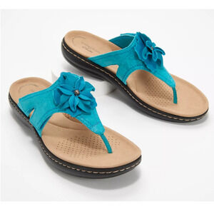 Clarks Laurieann Gema Turquoise Leather Sandals Women’s 8N Narrow NIB